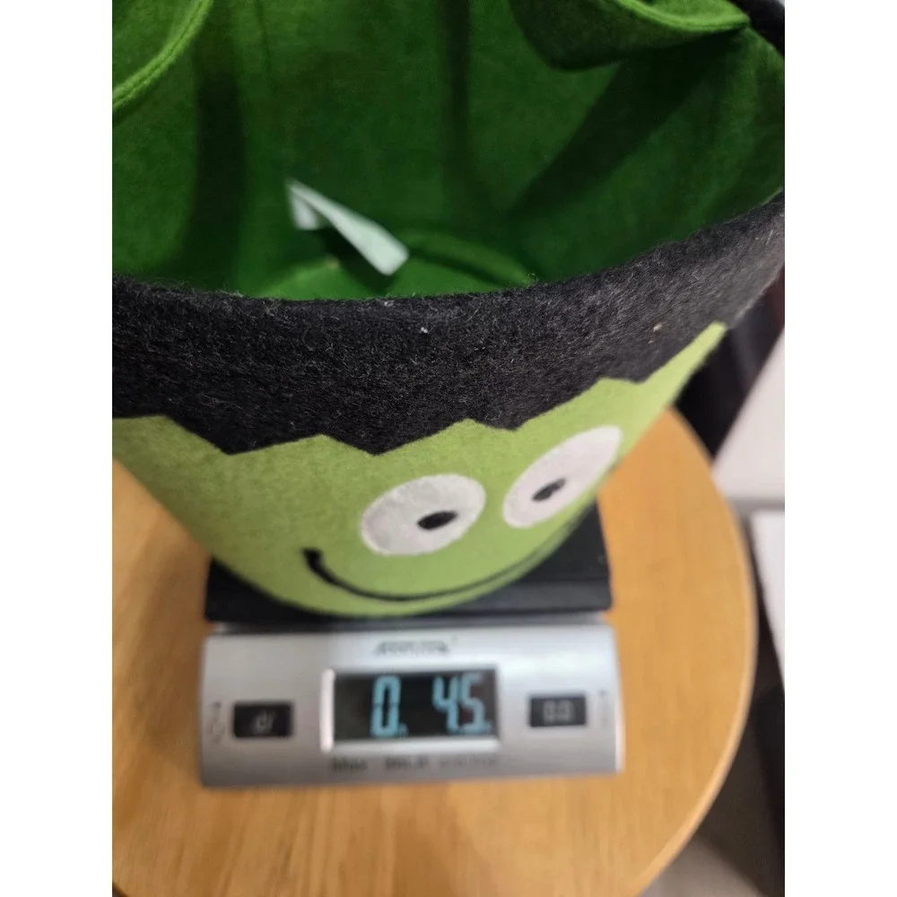 Green Felt Frankenstein Halloween Trick or Treat Bucket Bag Decor